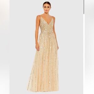 Mac Duggal 10928 Gold Sequin Maxi Dress